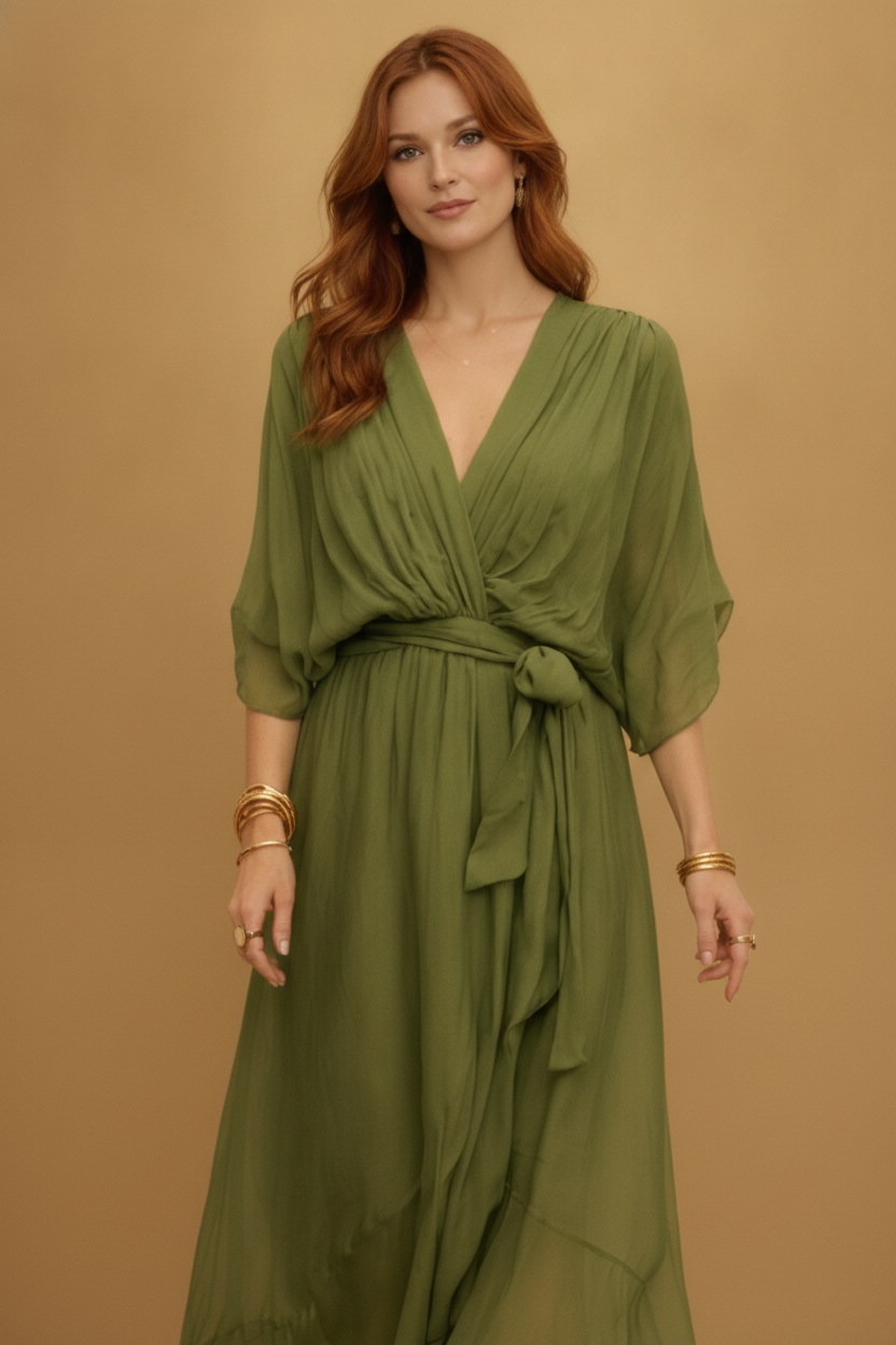 Fenella | Silk V-Neck Maxi Dress for Weddings & Evening Wear