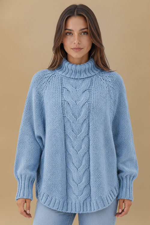 Capucine | Womens Cable Knit Cashmere Jumper Roll Neck Winter