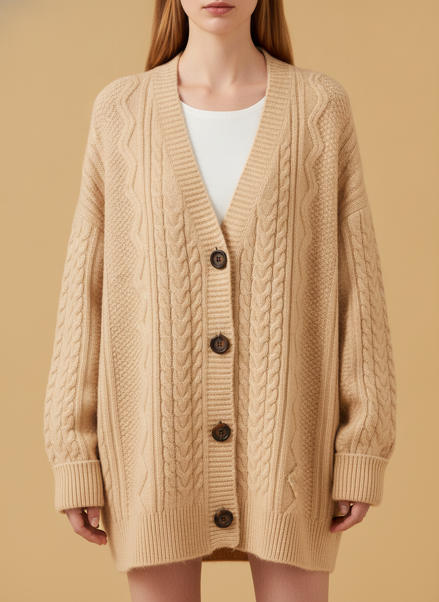 Violaine | Women's Cashmere Cardigan Cable-Knit Relaxed Fit