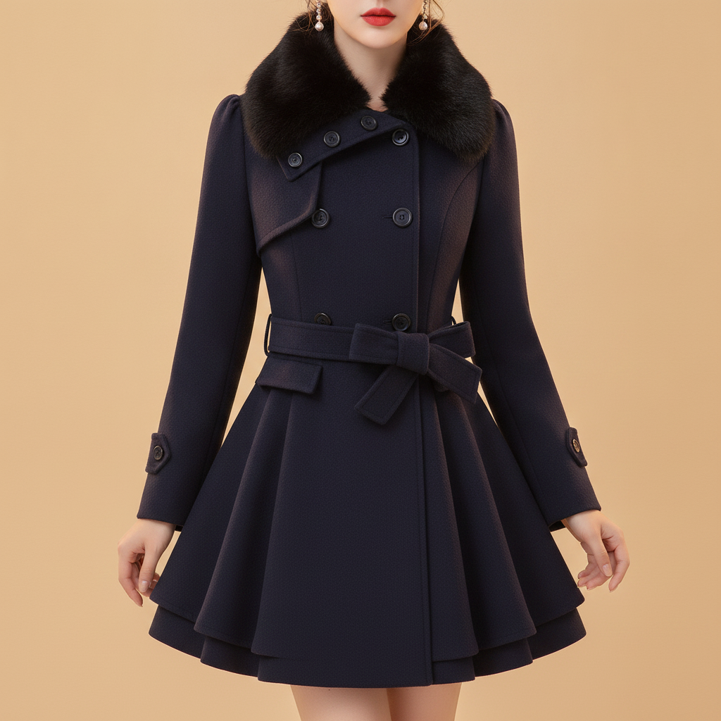 Liliana | Black Belted Trench Coat Women Flared Hem Autumn