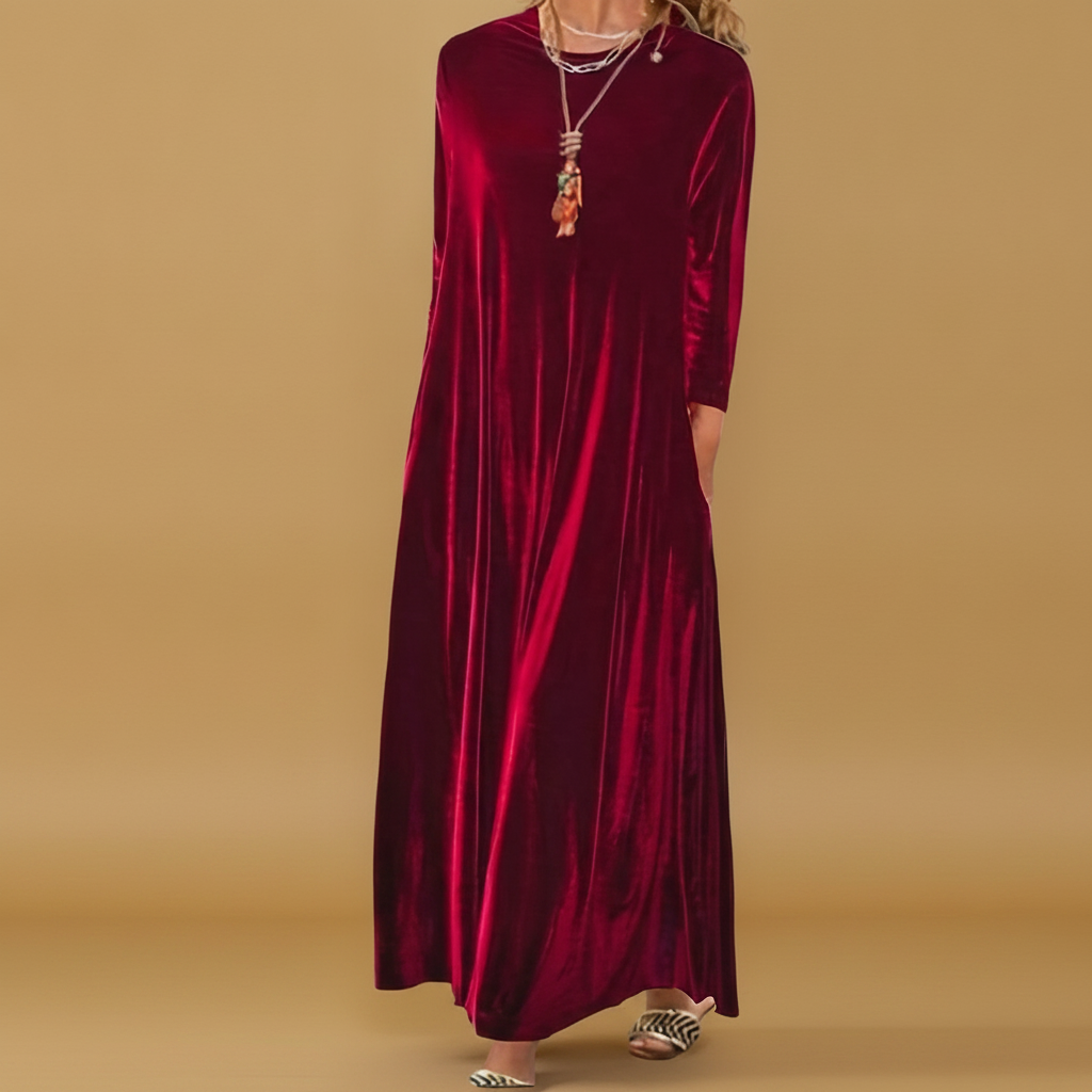 Celestine | Velvet Long Sleeve Flowing Maxi Formal Dresses For Women