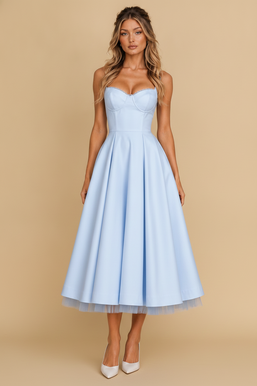 Ophelia | Plus Size Corset Midi Occasion Dresses With Full Skirt