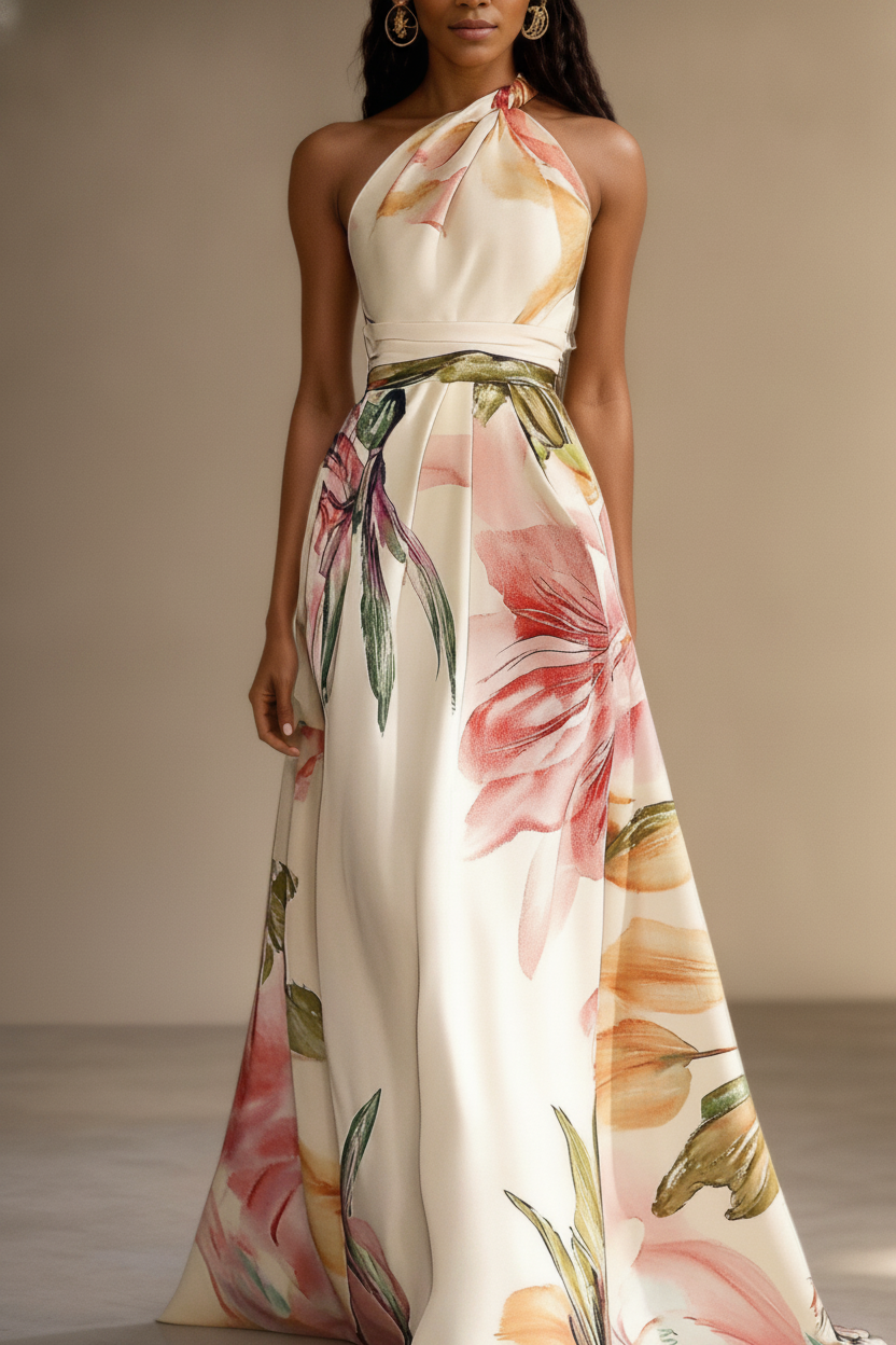 Bryony | Floral Bridesmaid Dresses Satin One-Shoulder Maxi