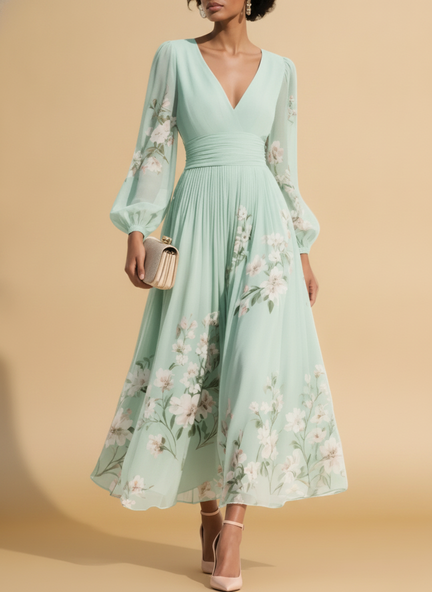 Leonie | Floral Bridesmaid Dresses Long Sleeve Midi