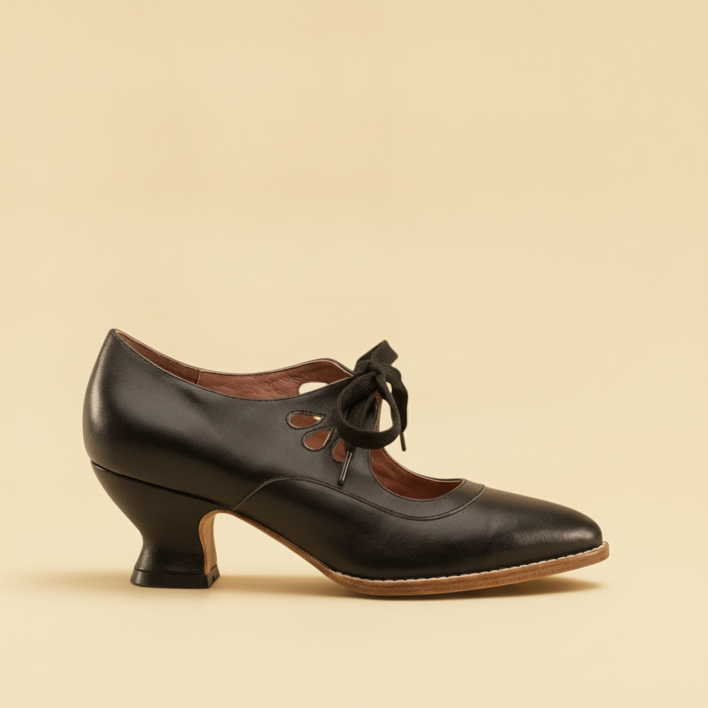 Tatiana | Silver Low Heel Lace-Up Pumps Vintage Leather Heels