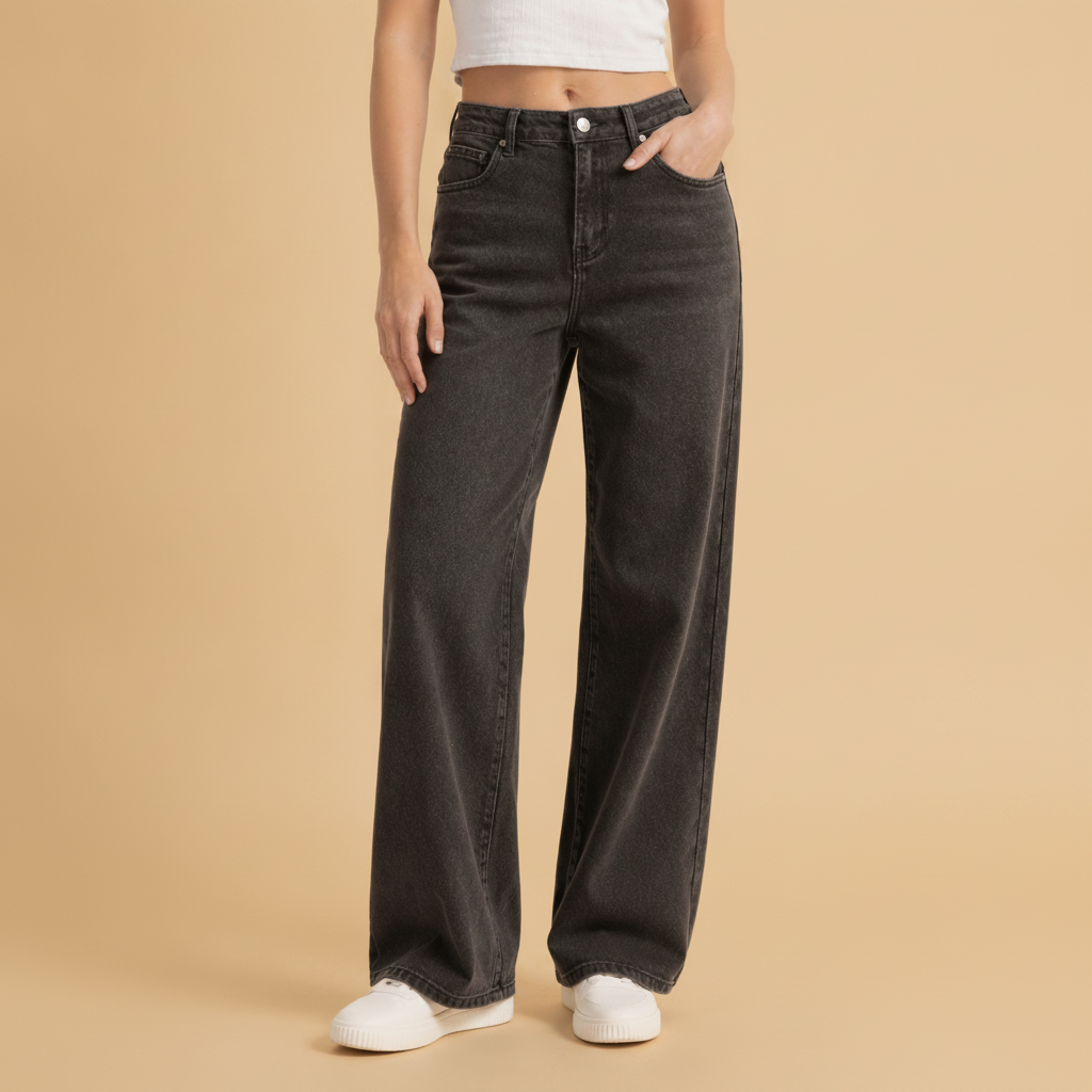 Sidonie | Black Stretchy High Waist Wide Leg Pants