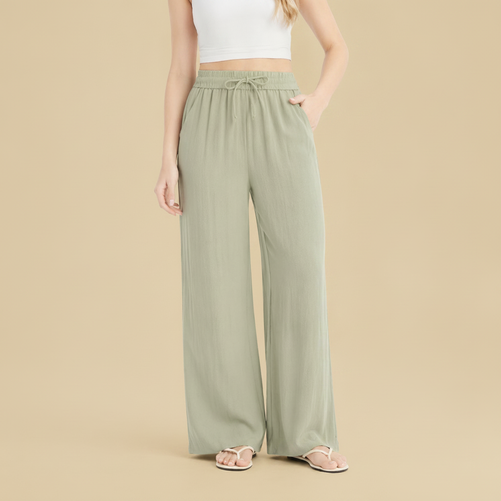 Persephone | Ladies Wide Leg Linen Trousers High Waist Drawstring