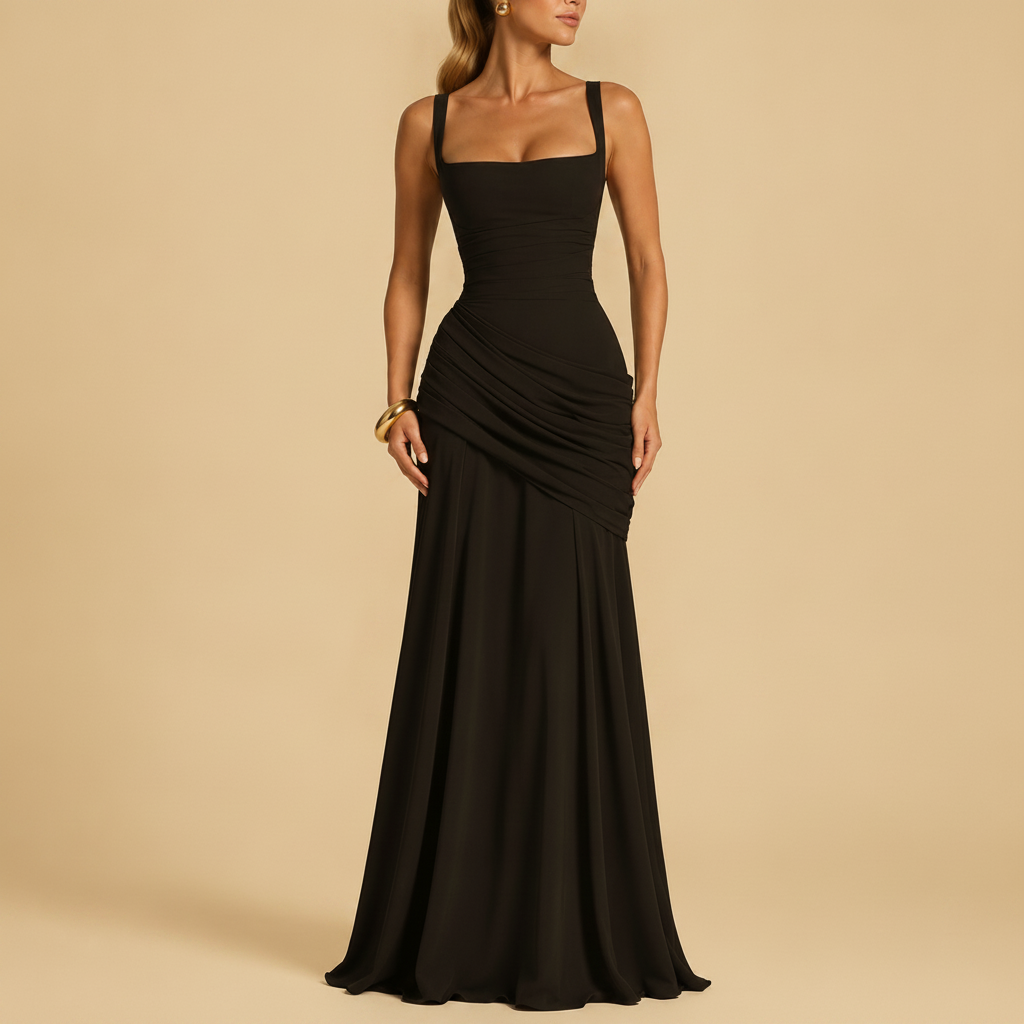 Yolanda | Elegant Ruched Maxi Dresses For Women Square Neck