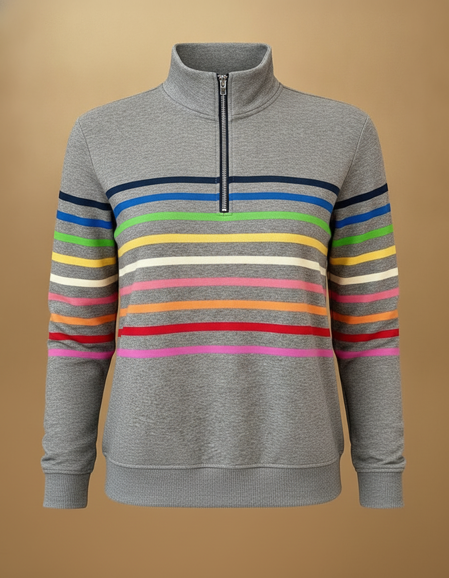 Octavia | Zip Up Sweatshirt No Hood Striped Relaxed Fit