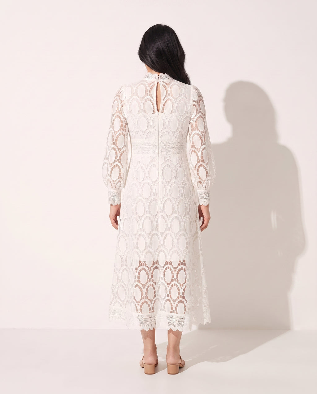 Celestine | Long Sleeve Lace Midi Wedding Guest Dresses — achterkant