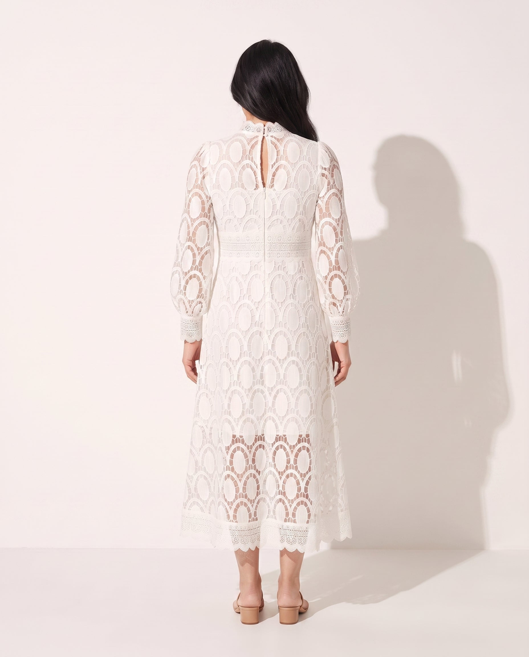Celestine | Long Sleeve Lace Midi Wedding Guest Dresses — achterkant
