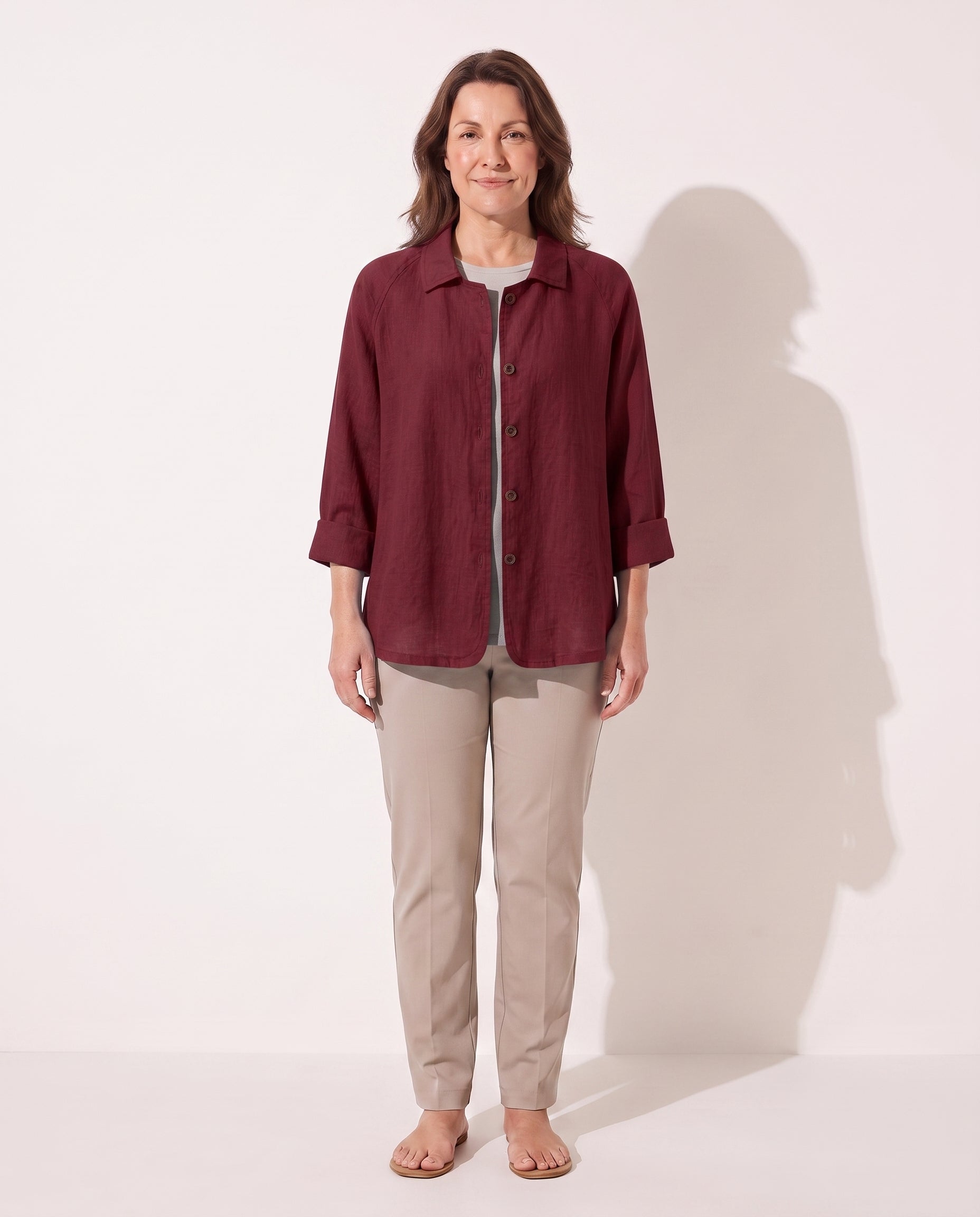 Henriette | Lightweight Button Front Jackets For Women — Crimson