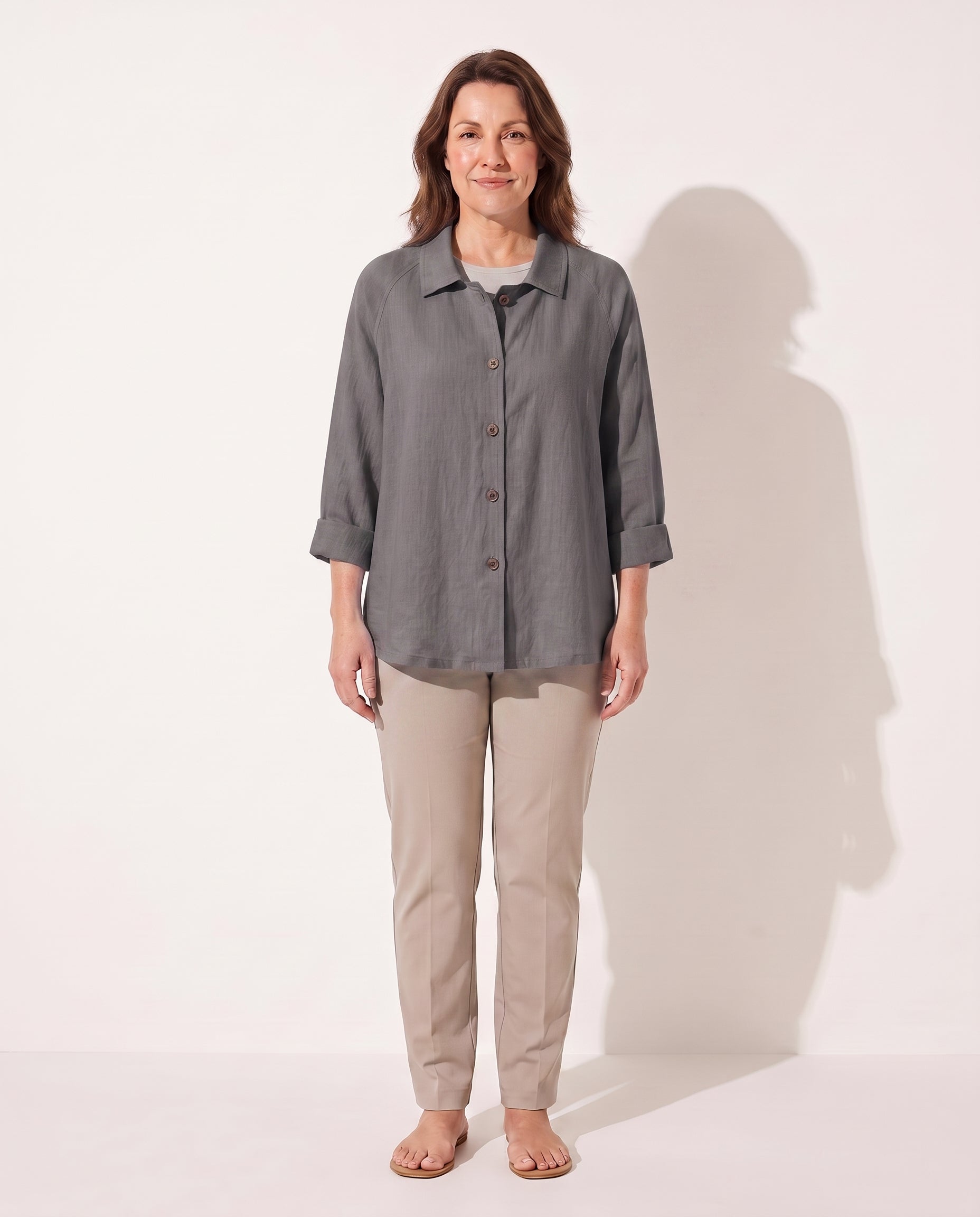 Henriette | Lightweight Button Front Jackets For Women — Dark Grey