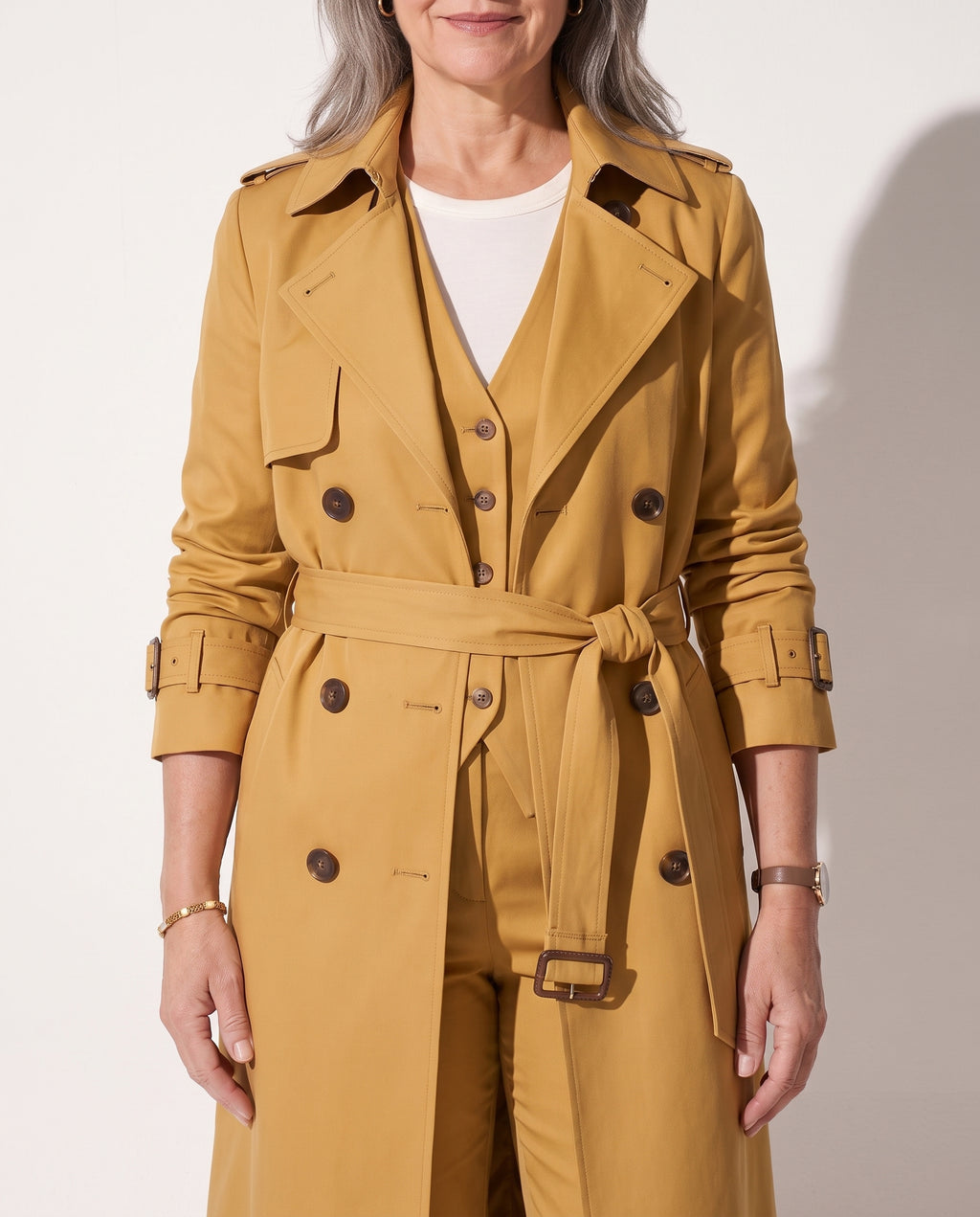 Agathe | Womens Leather Trench Coat Belted Longline — detail