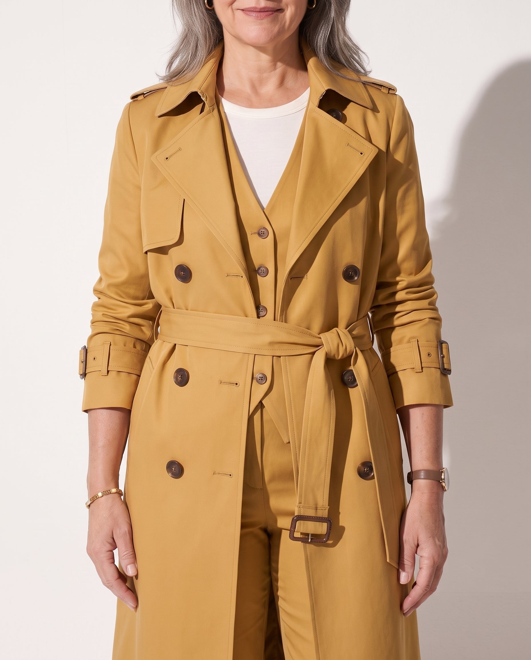 Agathe | Womens Leather Trench Coat Belted Longline — detail