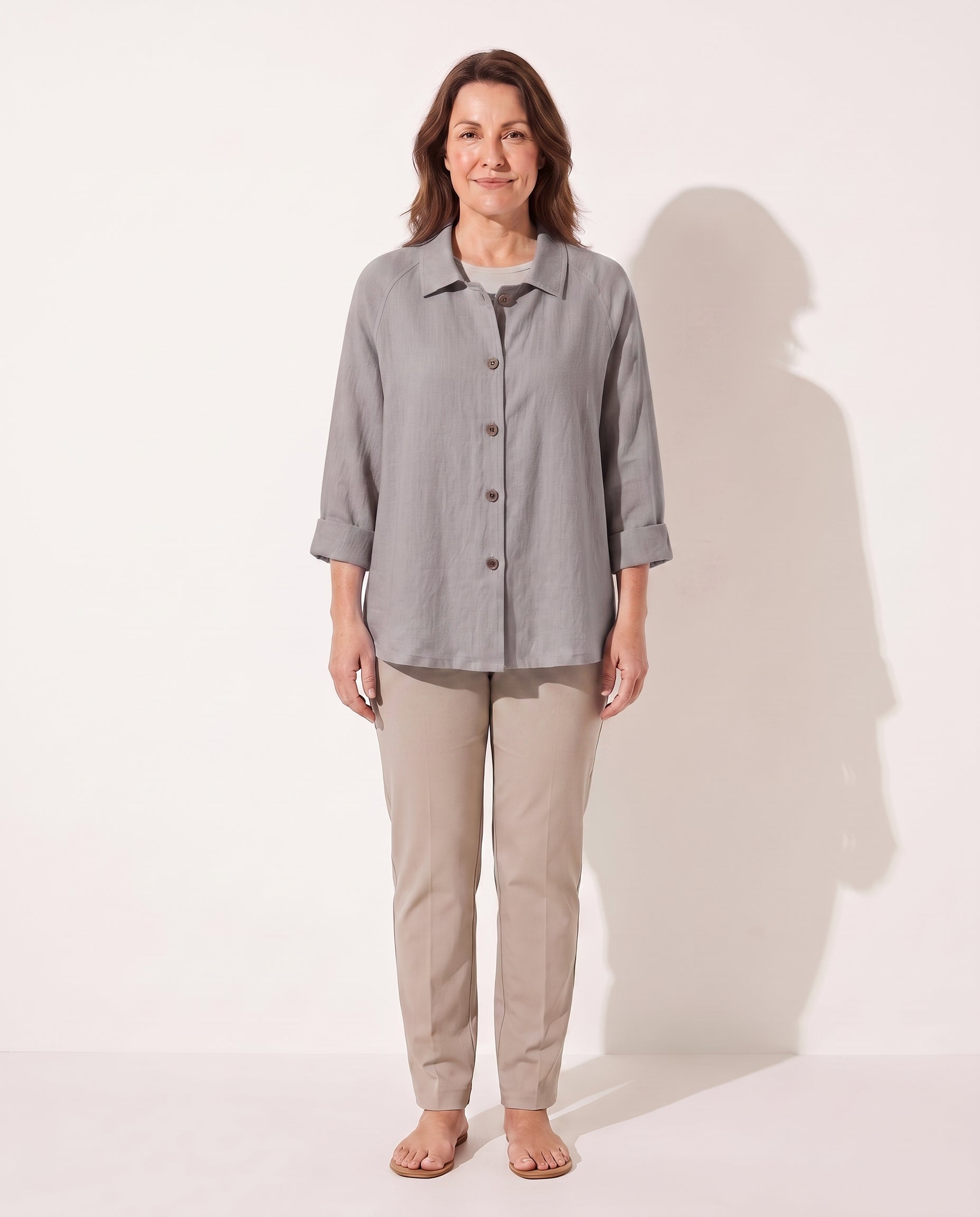 Henriette | Lightweight Button Front Jackets For Women — Grey