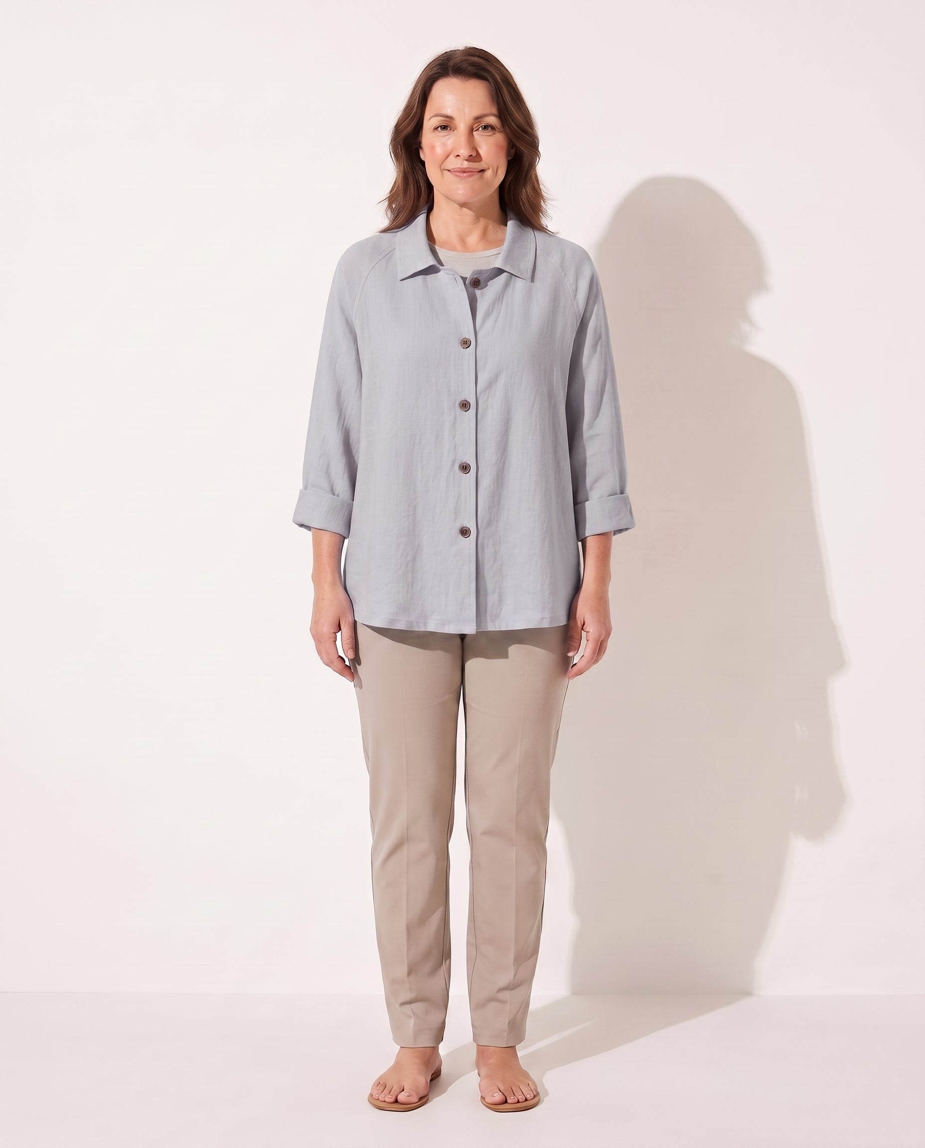 Henriette | Lightweight Button Front Jackets For Women — Light Grey