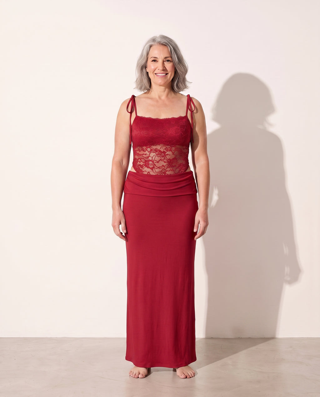 Edith | Red Lace Cut Out Maxi Dress Evening Occasion — Red