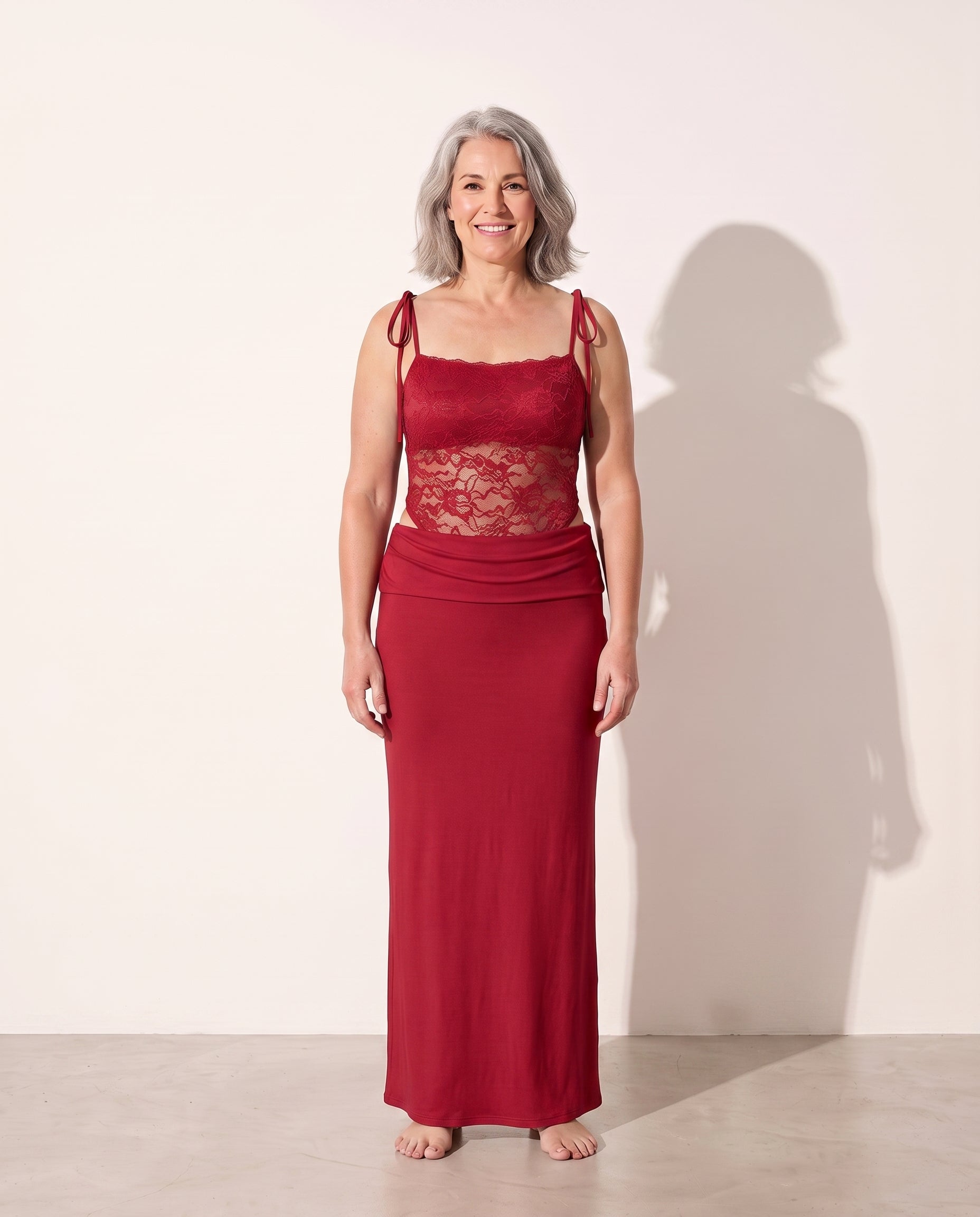 Edith | Red Lace Cut Out Maxi Dress Evening Occasion — Red