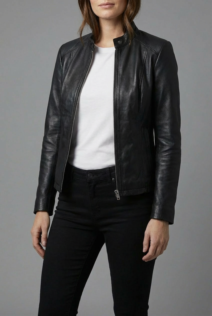 Ninon | Black Leather Biker Bomber Jacket For Every Occasion