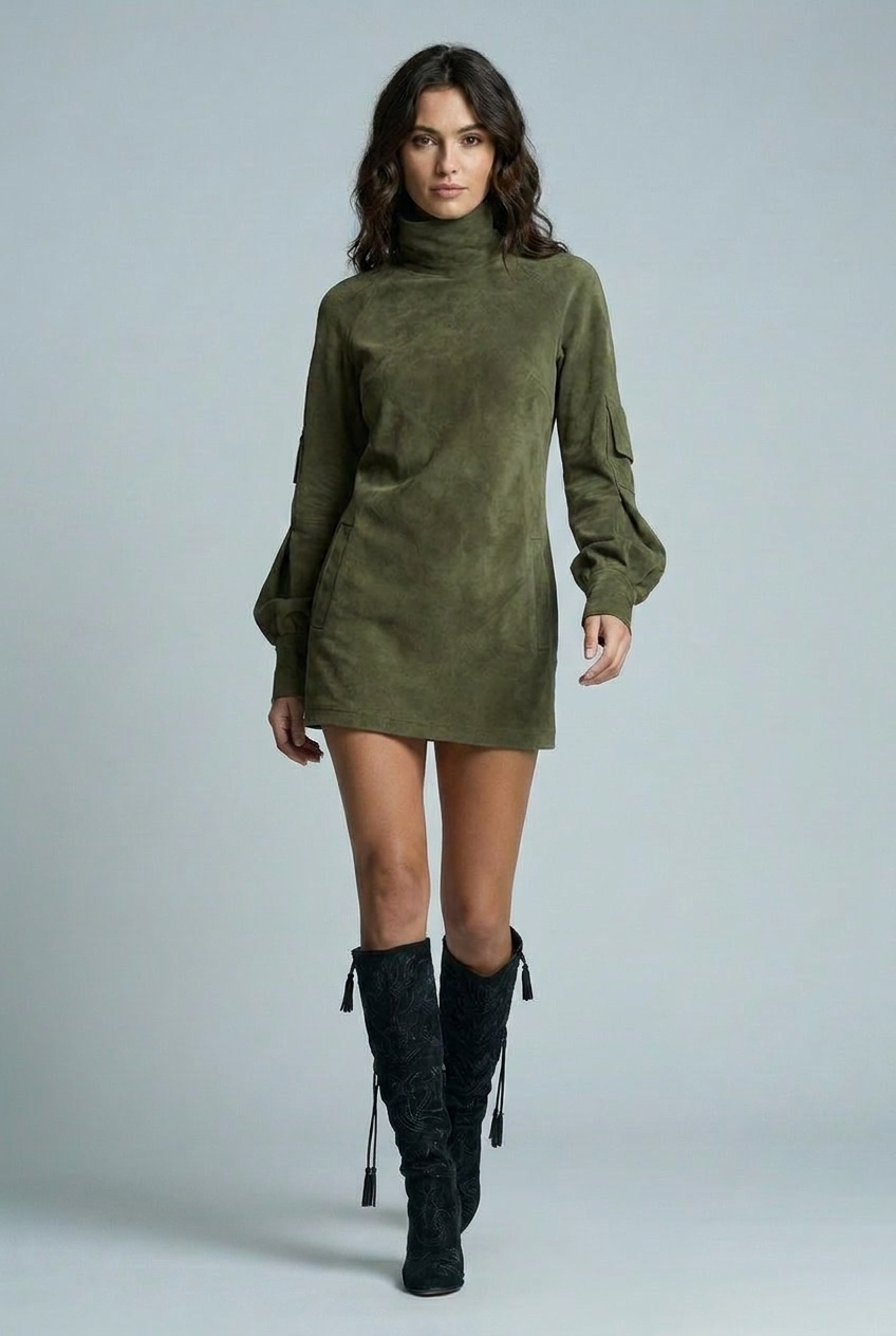Albane | Purple Red Lace Long Sleeve Bodycon Mini Maxi Dress — Army Green