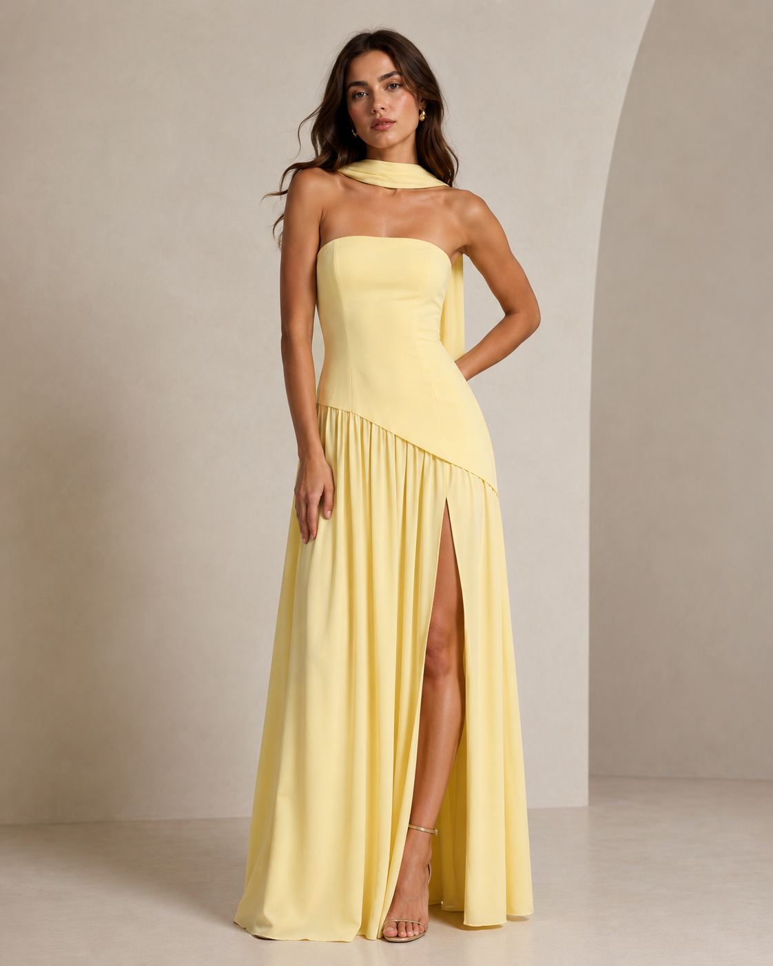 Margaux | Black Strapless Corset Maxi Dress With Scarf Neck