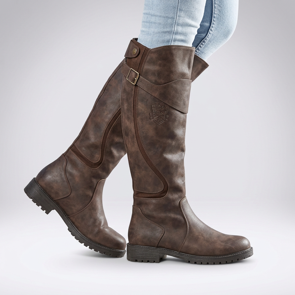Penelope | Wide Fit Platform Knee High Boots Black Leather — Chestnut Brown