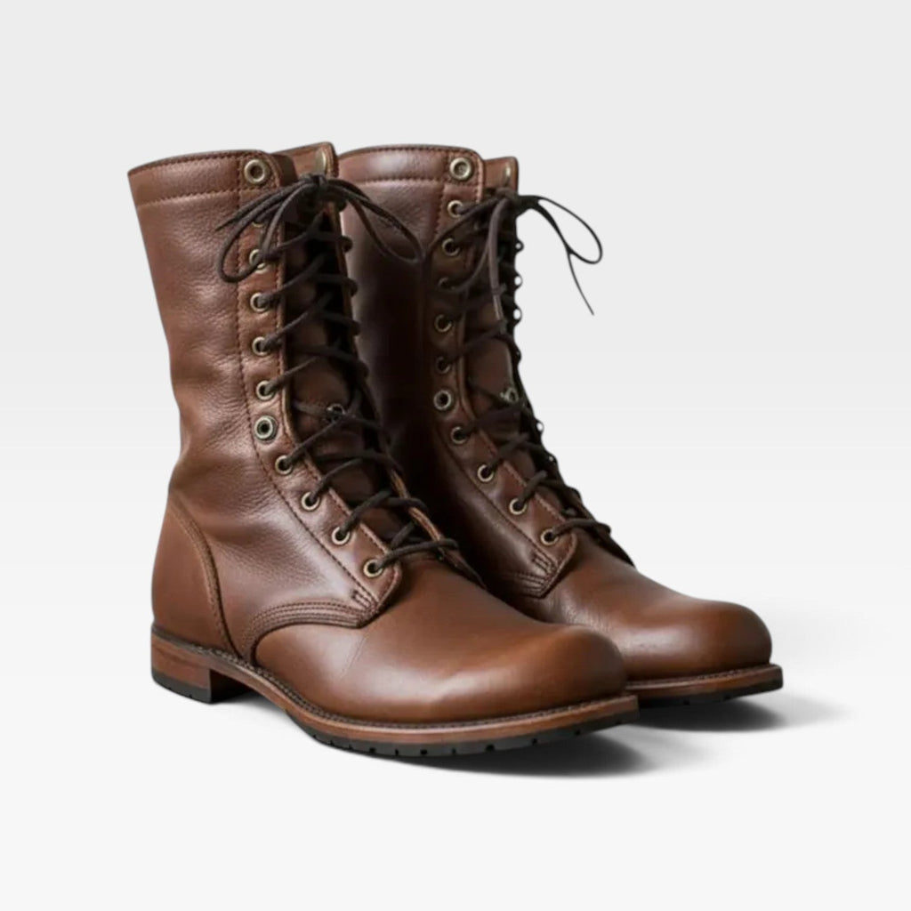 Rosalind | Black Brown Leather Lace Up Chelsea Combat Boots — Dark Brown