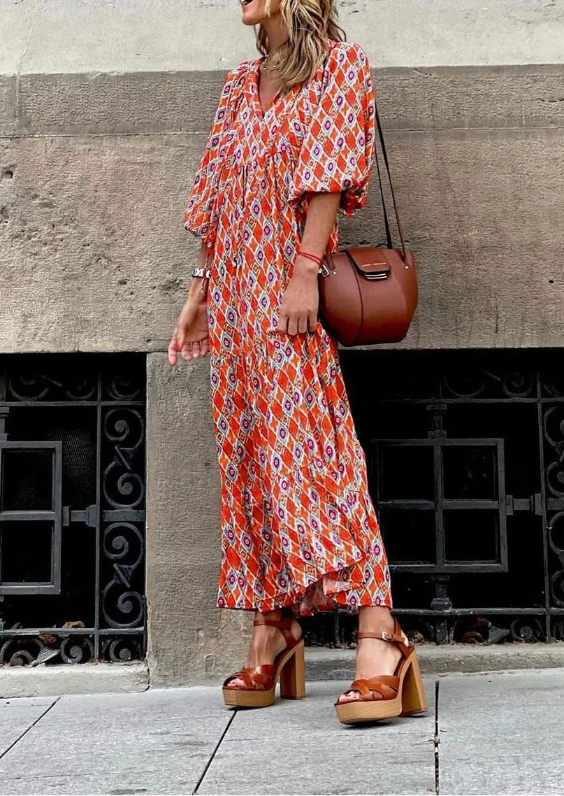 Oceane | Boho Floral Puff Sleeve Maxi Wedding Guest Dress