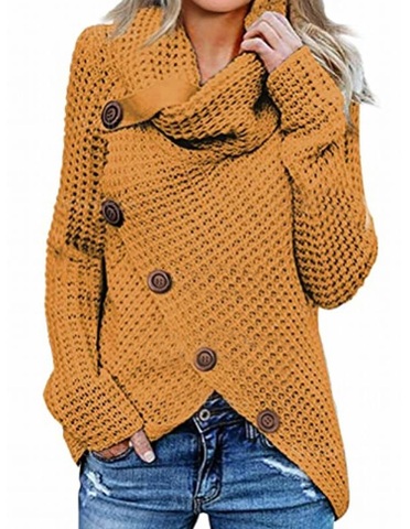 Seraphina | Black White Cashmere V Neck Roll Cowl Knit Jumpers — Mustard