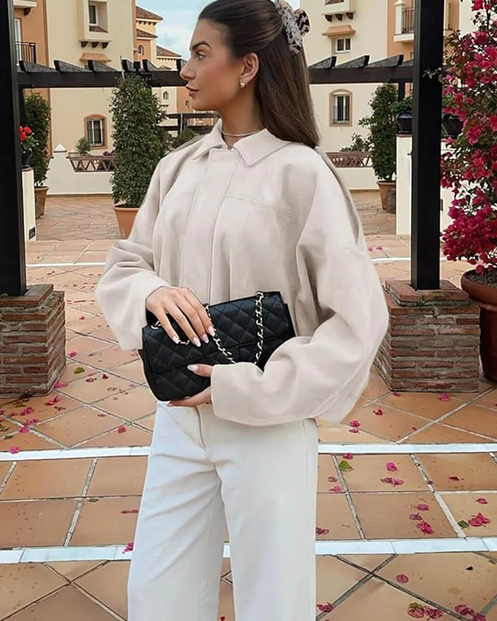 Oriane | Faux Suede Leather Fur Bomber Jacket For Women