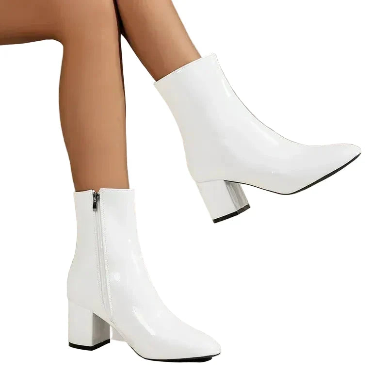 Camille | Black Low Block Heel Leather Ankle Boots