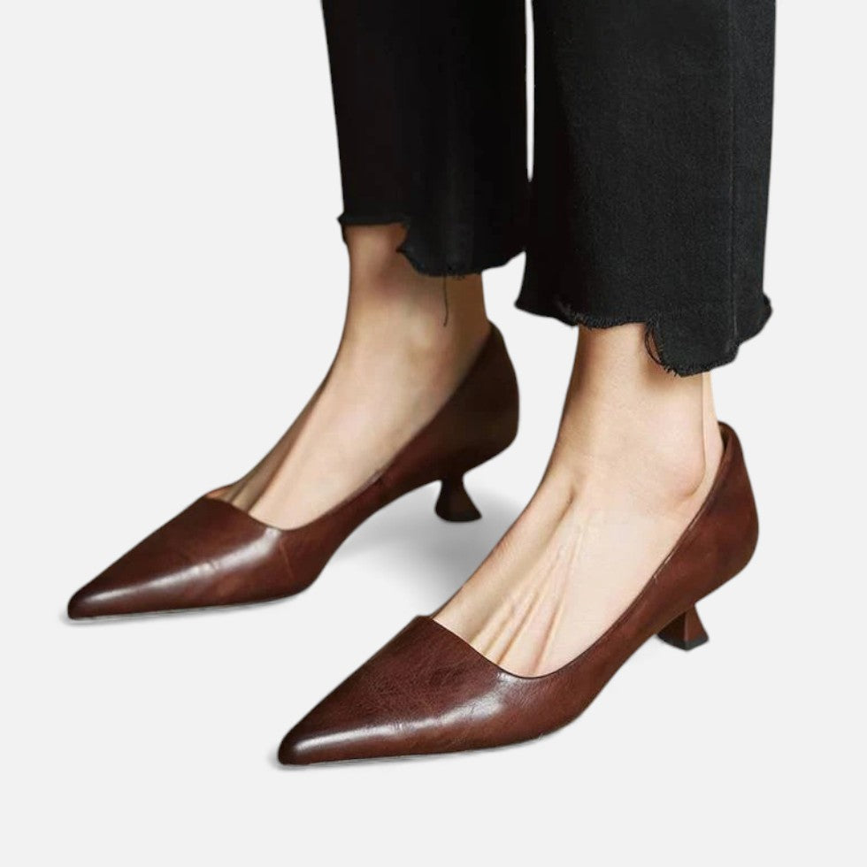 Lavinia | Silver Low Heel Pointed Pumps