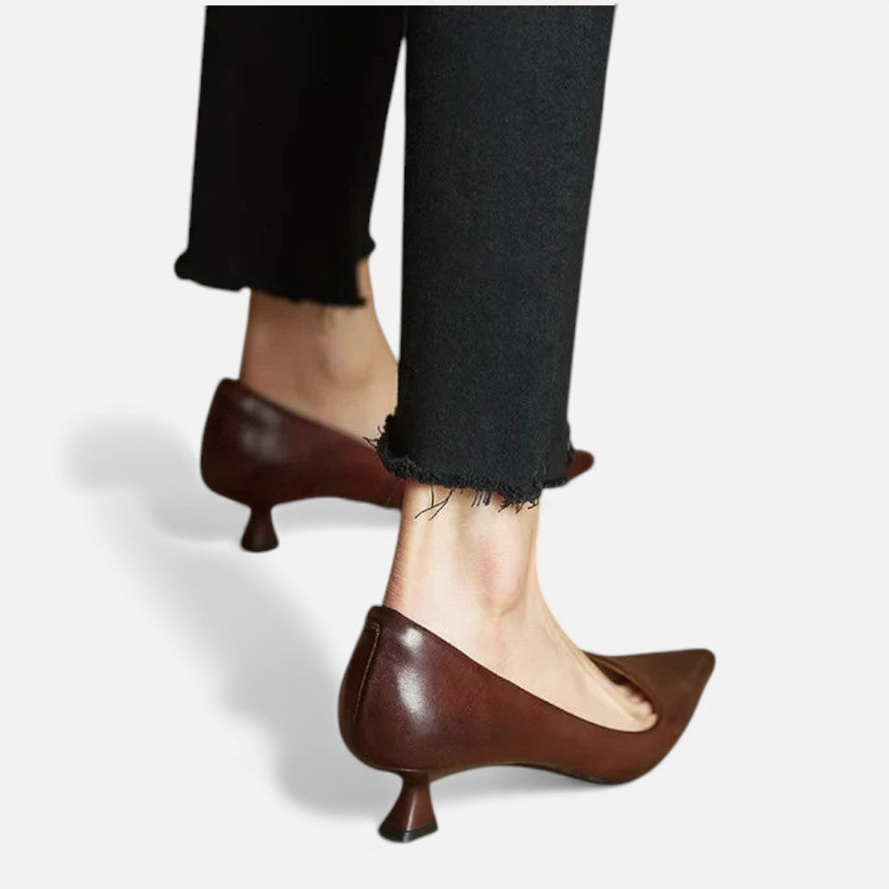 Lavinia | Silver Low Heel Pointed Pumps
