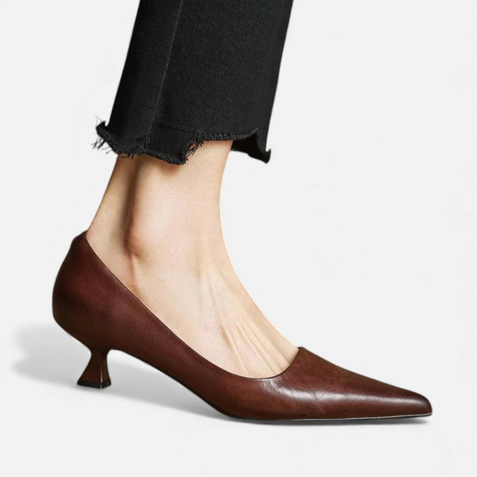 Lavinia | Silver Low Heel Pointed Pumps