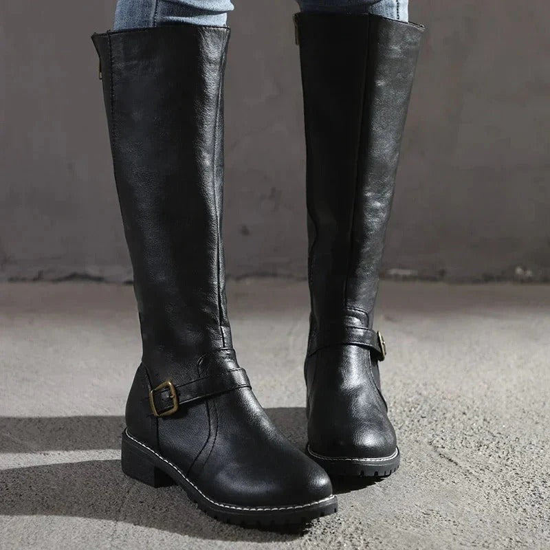 Vivienne | Black Leather Knee High Riding Boots — Black