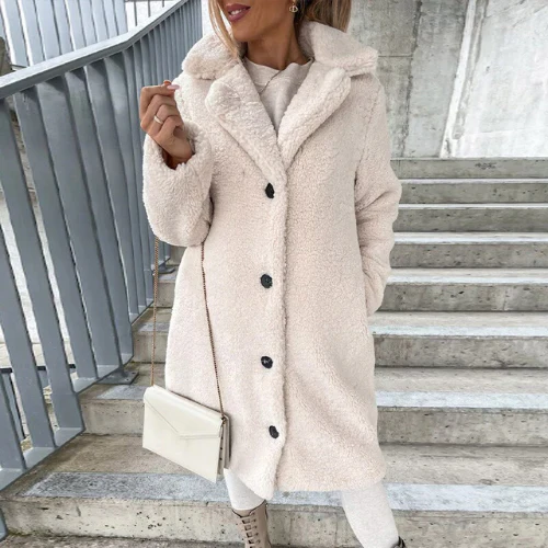 Valentina | Long Teddy Bear Coat Black Pink For Women