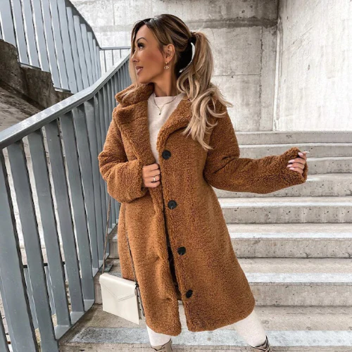 Valentina | Long Teddy Bear Coat Black Pink For Women — Brown