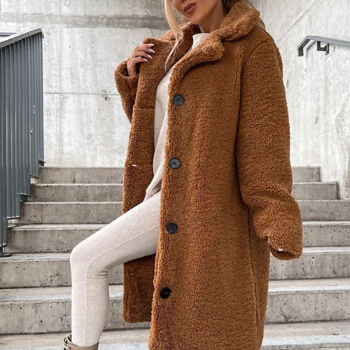 Valentina | Long Teddy Bear Coat Black Pink For Women