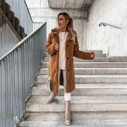 Valentina | Long Teddy Bear Coat Black Pink For Women