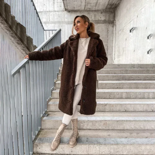 Valentina | Long Teddy Bear Coat Black Pink For Women