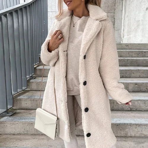 Valentina | Long Teddy Bear Coat Black Pink For Women — White