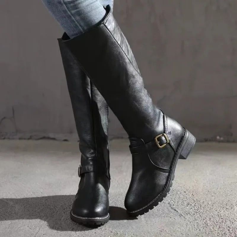 Vivienne | Black Leather Knee High Riding Boots