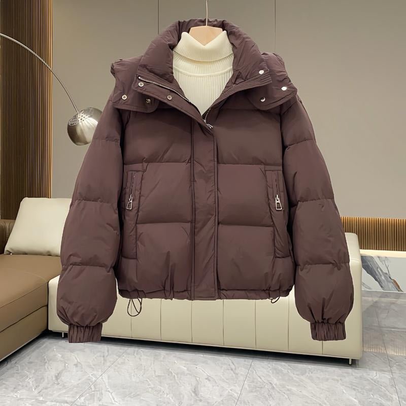 Wilhelmina | Black Hooded Puffer Jacket Coat With Fur Trim — Brown