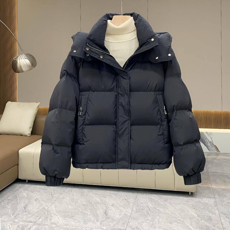 Wilhelmina | Black Hooded Puffer Jacket Coat With Fur Trim — Black