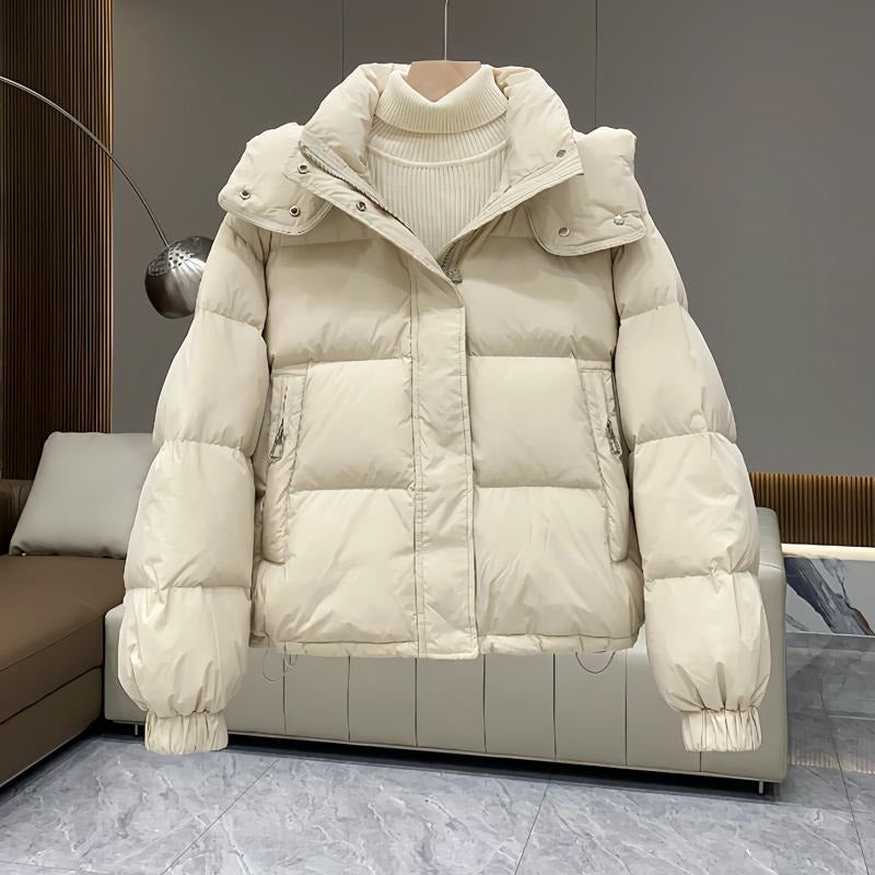 Wilhelmina | Black Hooded Puffer Jacket Coat With Fur Trim — White