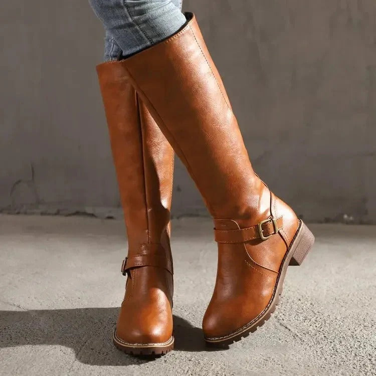 Vivienne | Black Leather Knee High Riding Boots