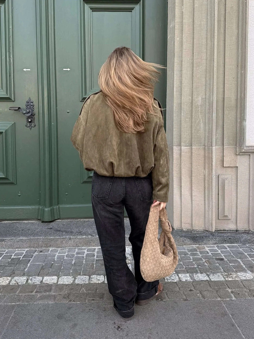 Oriane | Faux Suede Leather Fur Bomber Jacket For Women