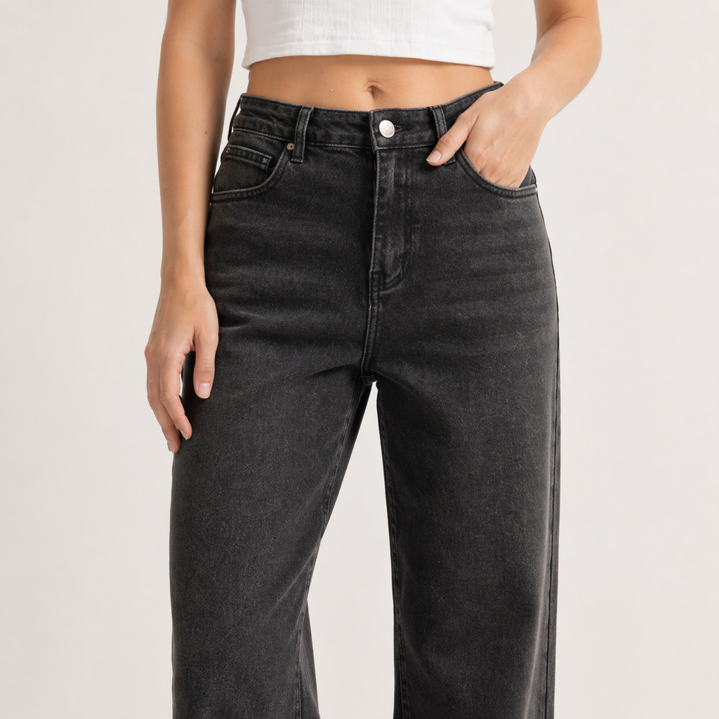 Sidonie | Black Stretchy High Waist Wide Leg Pants