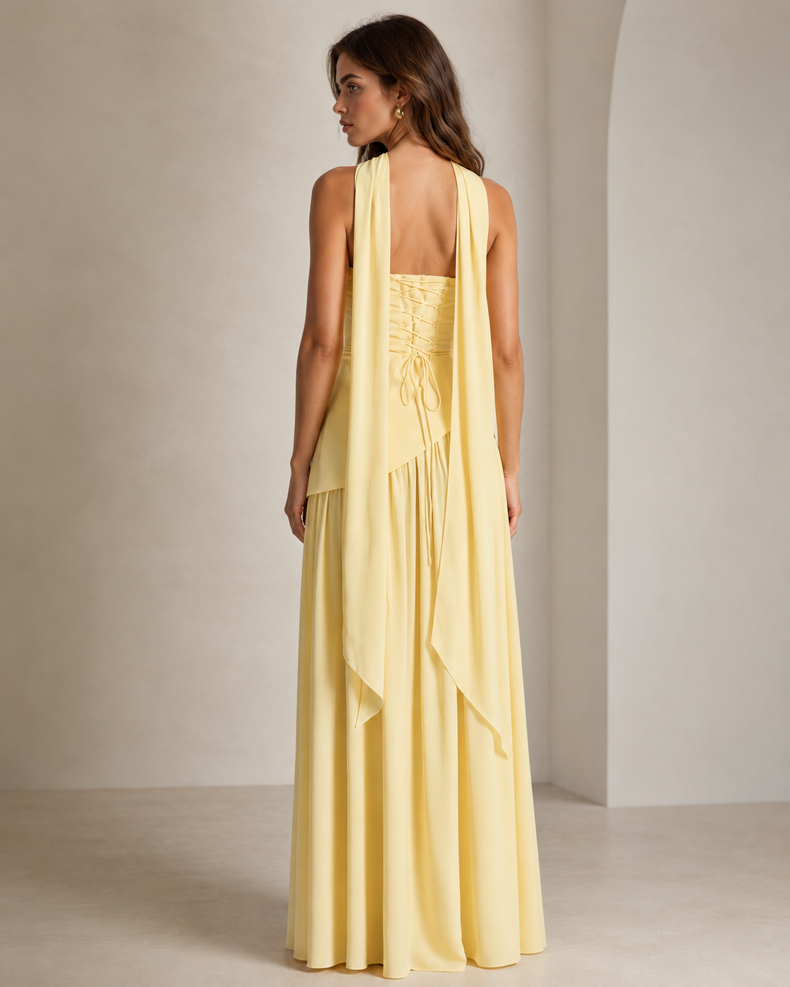 Margaux | Black Strapless Corset Maxi Dress With Scarf Neck